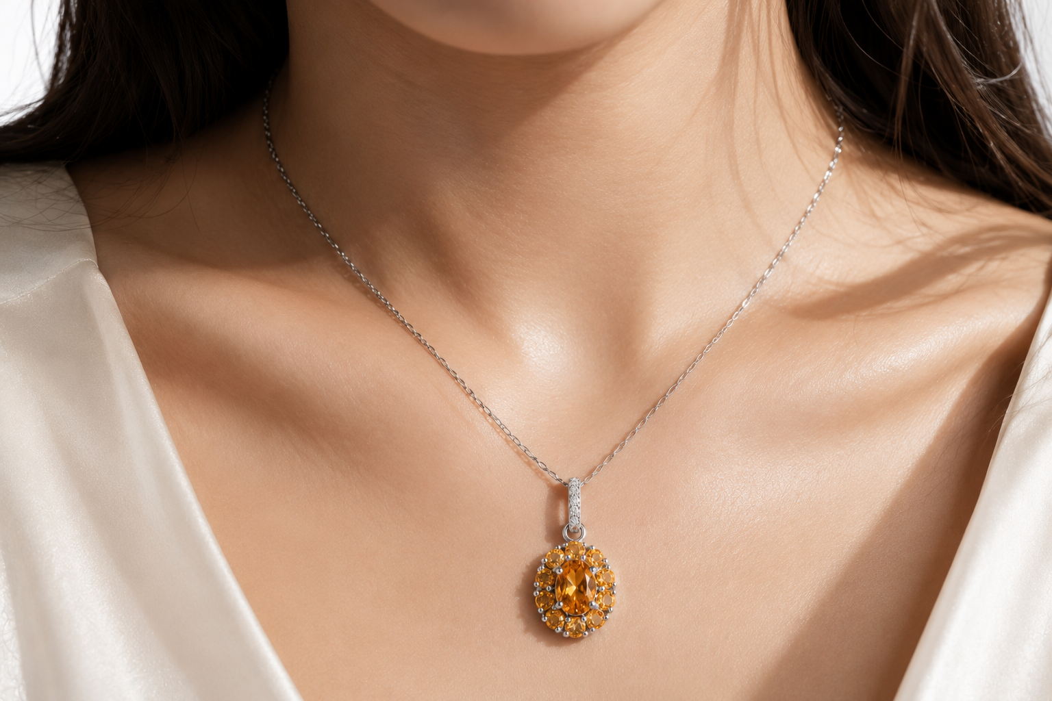 The Solène | Natural Citrine Halo Necklace