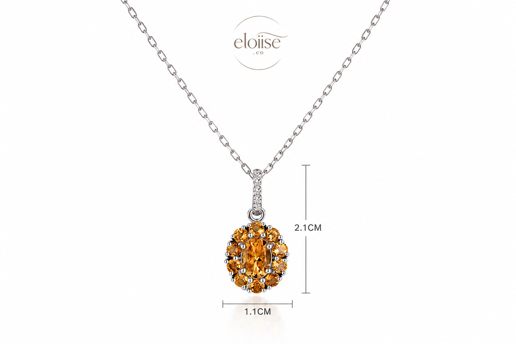 The Solène | Natural Citrine Halo Necklace