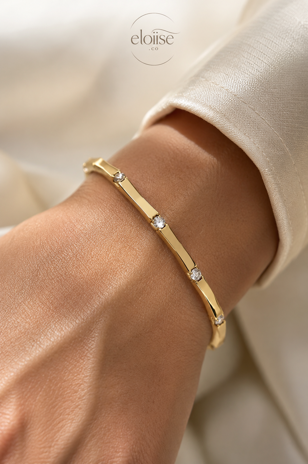 The Amélie | Gold-Plated Bamboo Pavé Bangle